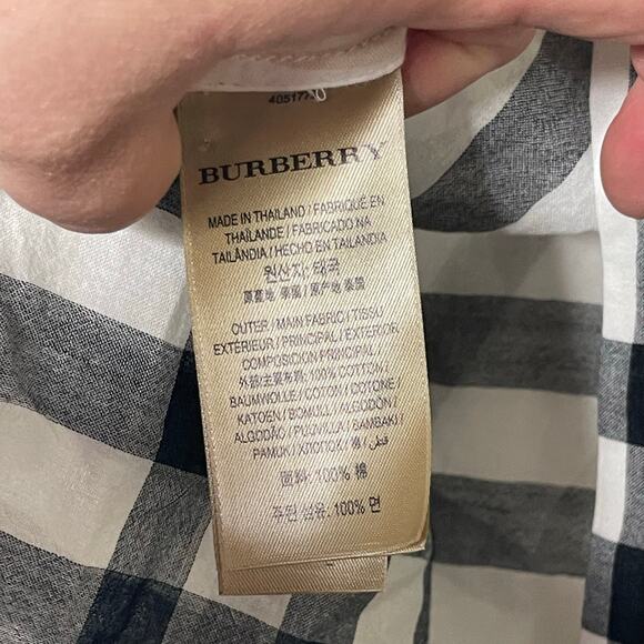 Burberry White Black Plaid Print Three-Quarter Sleeve Button-Up Top sz 12 - Picture 8 of 9